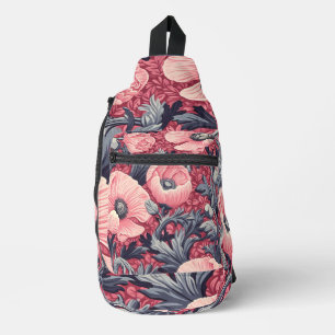 Vintage Pink Poppies Floral  Sling Bag