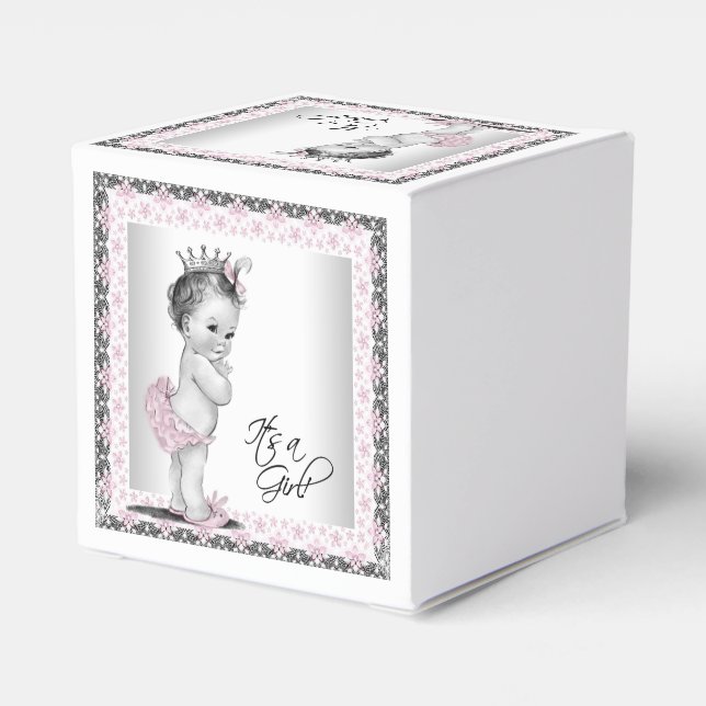 Vintage Pink Princess Baby Shower Favour Box (Back Side)