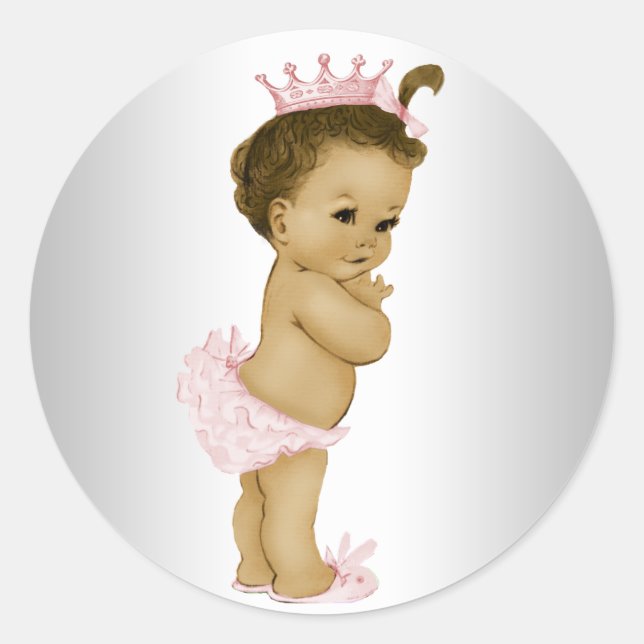 Vintage Pink Princess Baby Shower Stickers (Front)