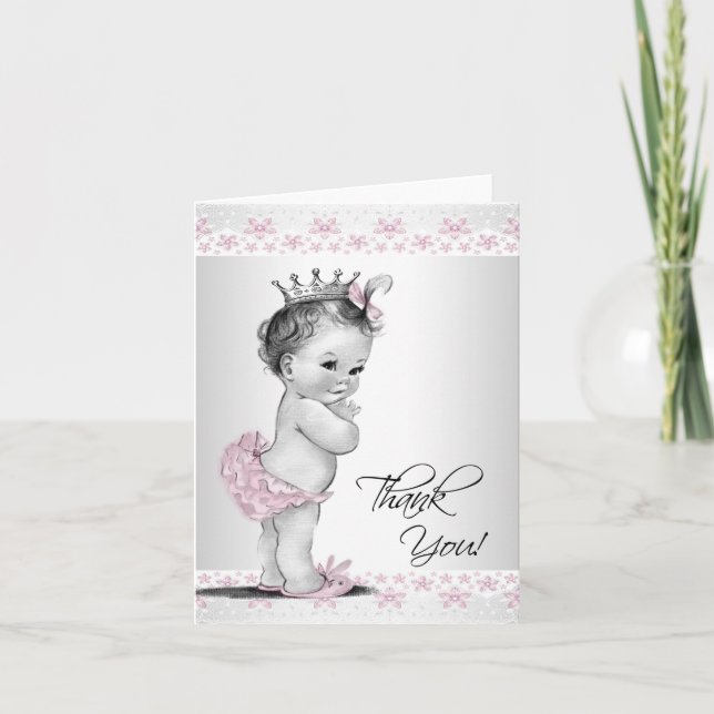 Vintage Pink Princess Baby Shower Thank You Cards (Front)