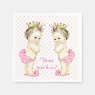 Vintage Pink Princess Twin Baby Girl Shower Napkin