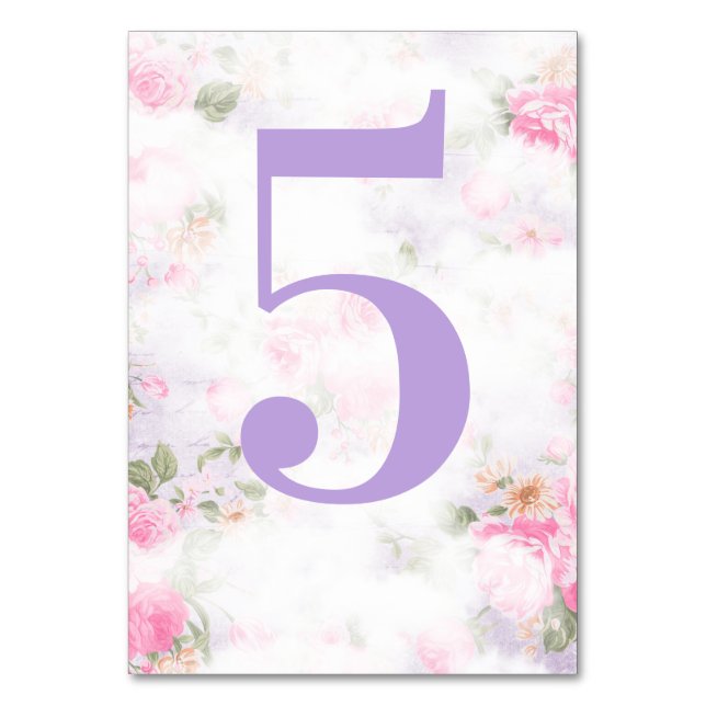 Vintage Pink Purple Floral Table Numbers (Front)
