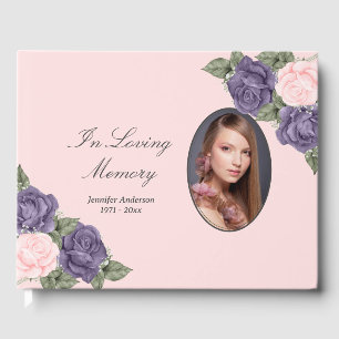 Vintage Pink Purple In Loving Memory Funeral Photo Guest Book