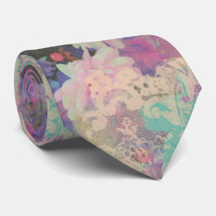 Vintage Pink Purple Lace beautiful flower floral Tie