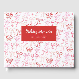 Vintage Pink Red Bows Personalised Holiday Card Guest Book