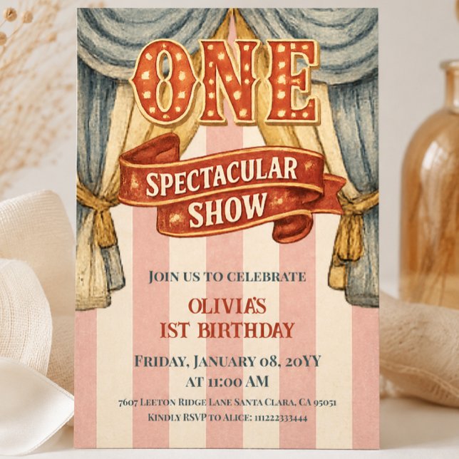 Vintage Pink Red Circus First Birthday Invitation (Creator Uploaded)