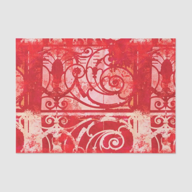 Vintage Pink Red Damask Paris Valentine Tissue Paper (Front)