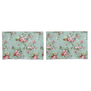 Vintage pink red elegant roses flowers pattern pillowcase