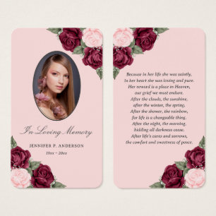 Vintage Pink Red Floral Funeral Prayer Card