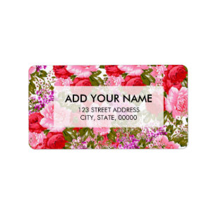Vintage pink red green roses bohemian floral label