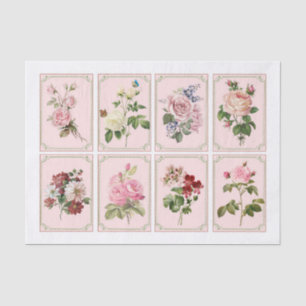 Vintage Pink Red Rose Floral w/ 8 Frames Decoupage Tissue Paper