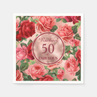 Vintage Pink Red Roses 50 and Fabulous Birthday