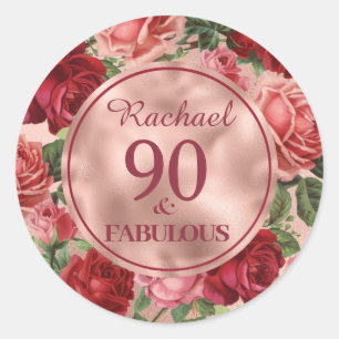 Vintage Pink Red Roses 90 and Fabulous Classic Round Sticker