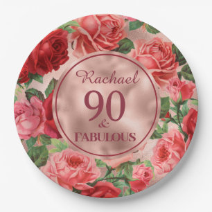 Vintage Pink Red Roses 90 and Fabulous Paper Plate