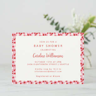 Vintage Pink Red Strawberries Flower Baby Shower Invitation