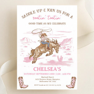 Vintage Pink Rodeo Cowgirl Birthday Invitation