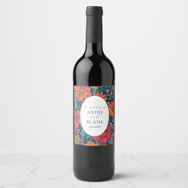 Vintage Pink Romantic Wedding  Wine Label (Front)
