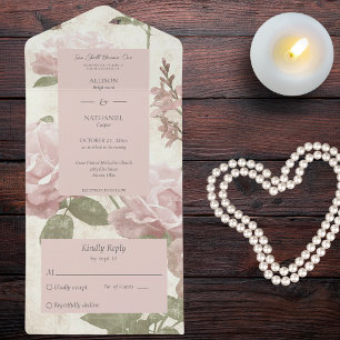 Vintage Pink Rose All In One Invitation