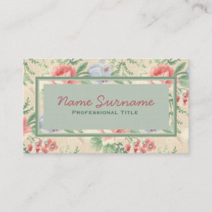 Vintage Pink Rose and Blue Flower Pattern Custom Business Card