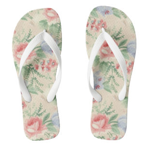 Vintage Pink Rose and Blue Flower Pattern Jandals