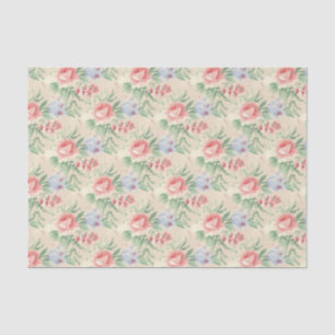 Vintage Pink Rose and Blue Flower Pattern Tissue Paper