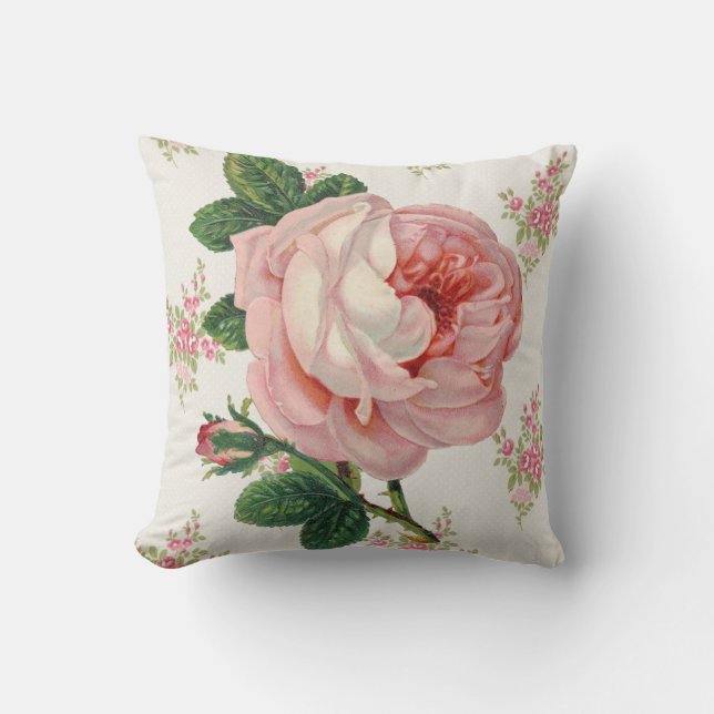 Vintage Pink Rose and Bouquets Country Pillow (Front)