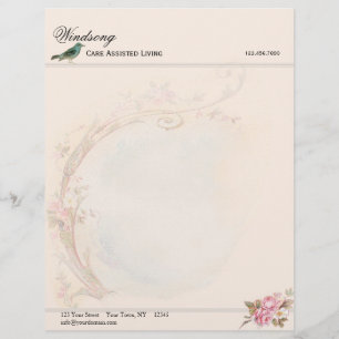 Vintage Pink Rose and Robin Wedding Business Personalized Letterhead