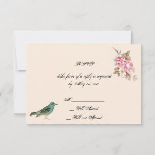 Vintage Pink Rose and Robin Wedding Response Card