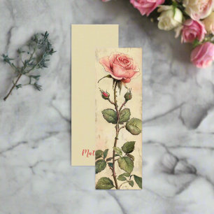 Vintage Pink Rose Author Bookmark Card 