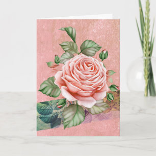 Vintage Pink Rose Balloons Inside Birthday Card