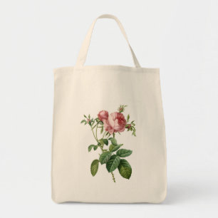 Vintage pink rose botanical illustration, Redoute Tote Bag