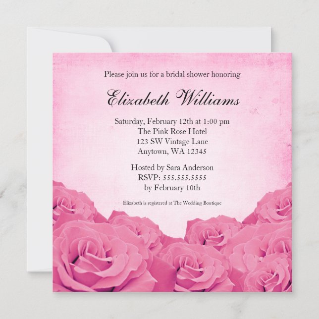 Vintage Pink Rose Bridal Shower Invitation (Front)