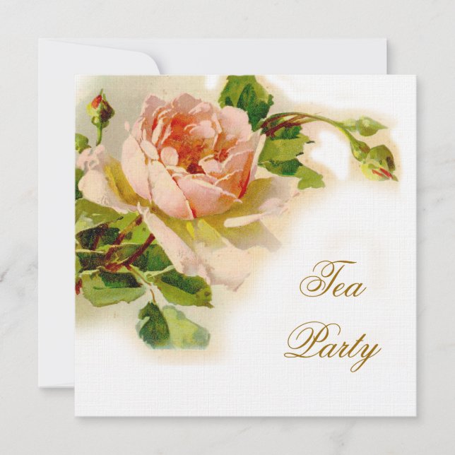 Vintage Pink Rose Bridal Tea Party Invitation (Front)