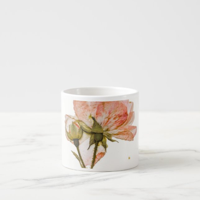 Vintage Pink Rose Bud Botanical Small Ceramic Cup (Front)