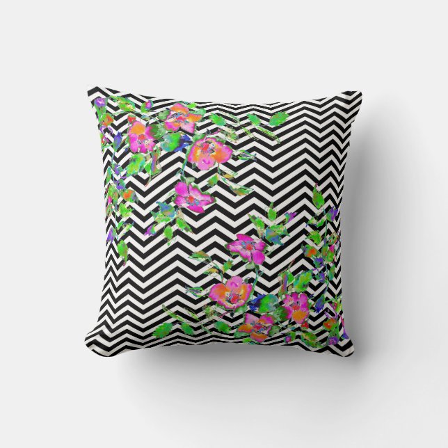 Vintage Pink Rose - chevron Cushion (Front)