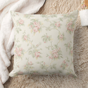 Vintage Pink Rose Cottagecore Floral Pattern Cushion