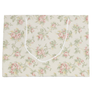 Vintage Pink Rose Cottagecore Floral Pattern Large Gift Bag