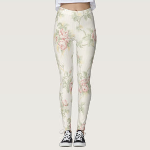Vintage Pink Rose Cottagecore Floral Pattern Leggings
