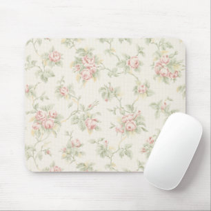 Vintage Pink Rose Cottagecore Floral Pattern Mouse Pad