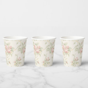 Vintage Pink Rose Cottagecore Floral Pattern Paper Cups