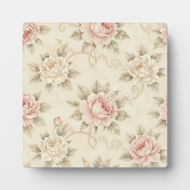 Vintage Pink Rose Damask Floral Pattern Plaque (Front)