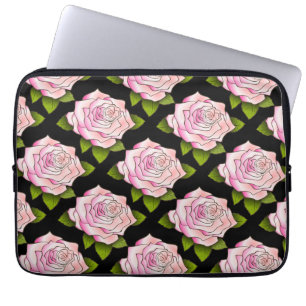 Vintage Pink Rose Drawing Black Laptop Sleeves