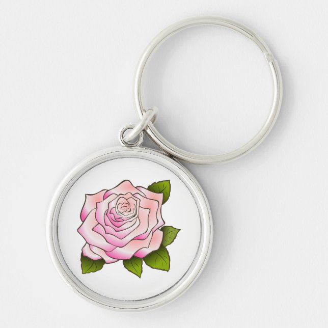 Vintage Pink Rose Drawing Key Ring (Front)