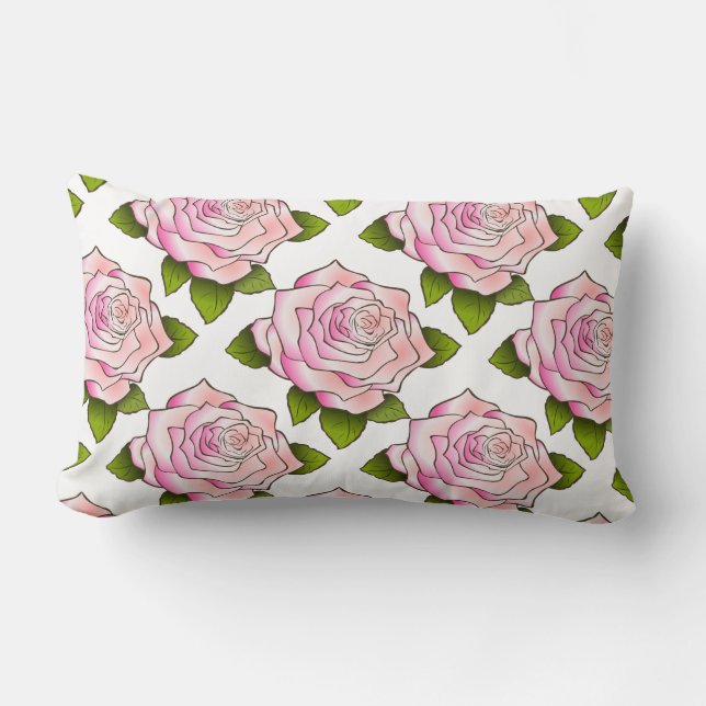 Vintage Pink Rose Drawing Pattern Lumbar Pillow (Front)