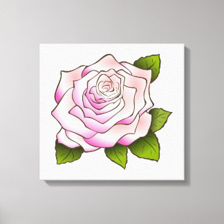 Vintage Pink Rose Drawing White Stretched Canvas
