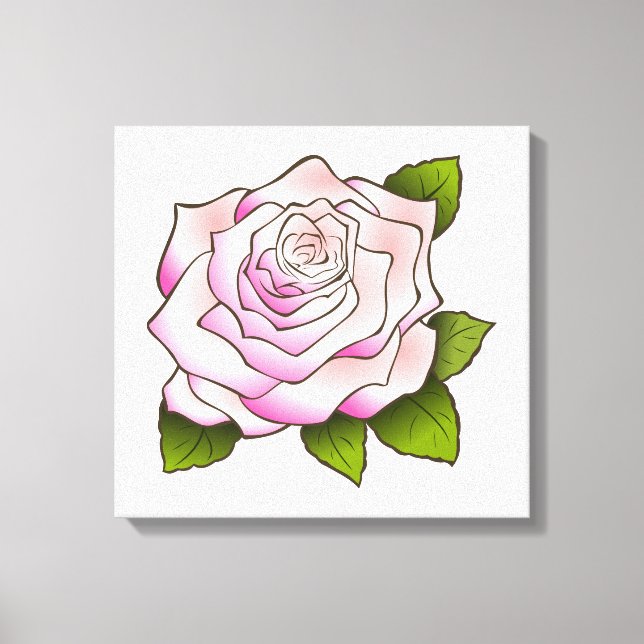Vintage Pink Rose Drawing White Stretched Canvas (Front)