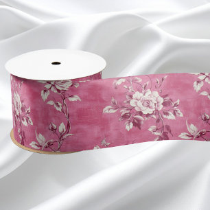 Vintage Pink Rose Floral Chinoiserie Decoupage Satin Ribbon