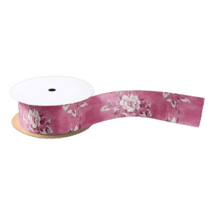 Vintage Pink Rose Floral Chinoiserie Satin Ribbon