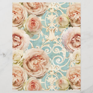 Vintage Pink Rose Floral Damask Scrapbook Paper