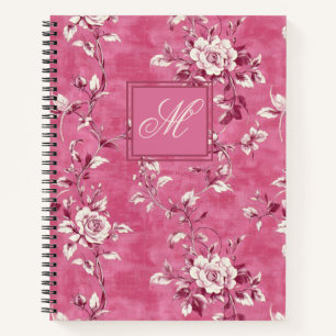 Vintage Pink Rose Floral Monogram Notebook